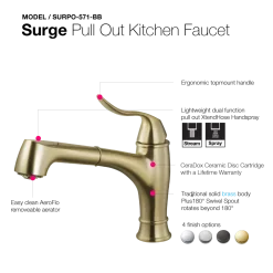 Houzer Surge Pull Out Kitchen Faucet Brushed Brass, SURPO-571-BB