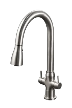 Houzer Trinity 1.75 GPM Dual Handle pull Down Kitchen Faucet - Brass, Brushed Nickel, TRNPD-3000-BN