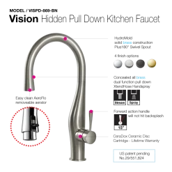 Houzer Vision Hidden Pull Down Kitchen Faucet Brushed Nickel, VISPD-869-BN