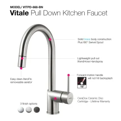 Houzer Vitale Pull Down Kitchen Faucet Brushed Nickel, VITPD-668-BN