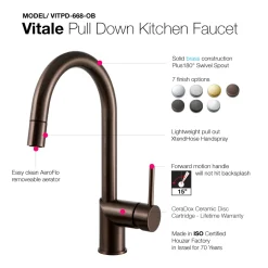 Houzer Vitale Pull Down Kitchen Faucet Oil Rubbed Bronze, VITPD-668-OB