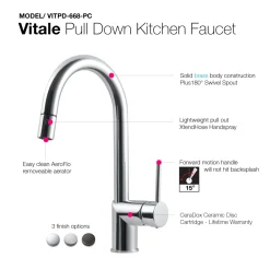 Houzer Vitale Pull Down Kitchen Faucet with CeraDox Technology Polished Chrome, VITPD-668-PC
