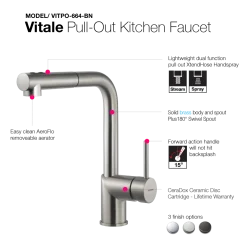 Houzer Vitale Pull Out Kitchen Faucet Brushed Nickel, VITPO-664-BN