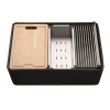 Houzer Aspire 30 inch Black Fireclay Farmhouse Apron Front Single Bowl Workstation Sink with Accessories - PTW-3020S BL