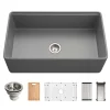 Houzer Aspire 33 inch Gray Fireclay Farmhouse Apron Front Single Bowl Workstation with Accessories PTW-3320S GR