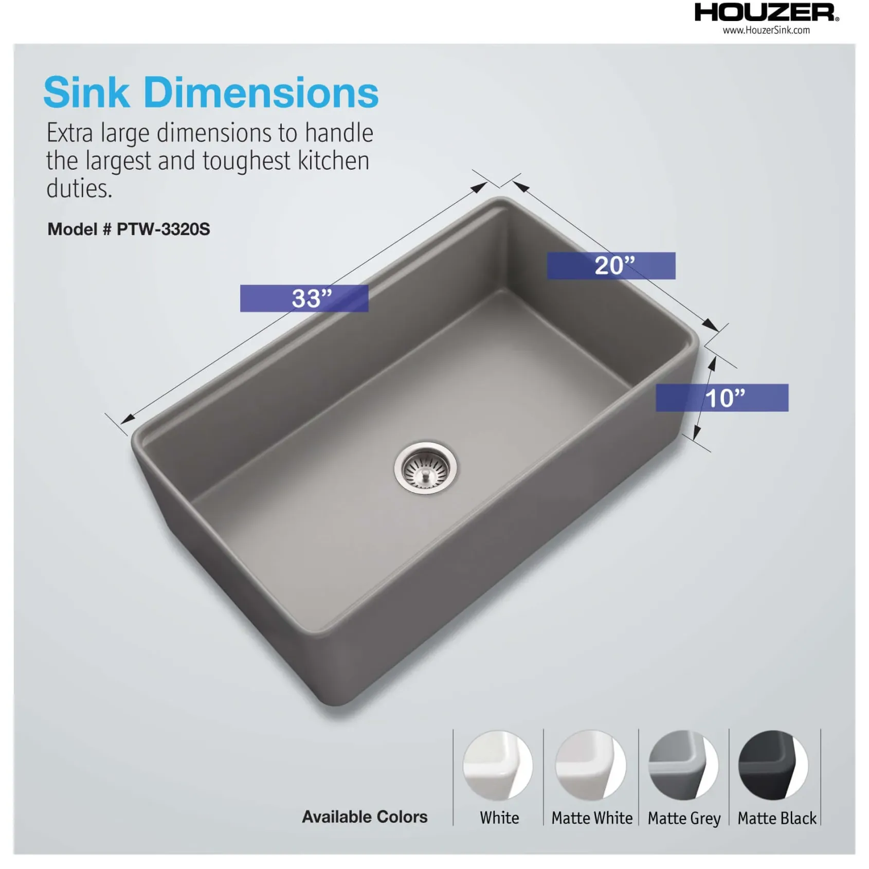 Houzer Aspire 33 inch Gray Fireclay Farmhouse Apron Front Single Bowl Workstation with Accessories PTW-3320S GR