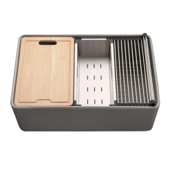 Houzer Aspire 30 inch Gray Fireclay Farmhouse Apron Front Single Bowl Workstation Sink with Accessories - PTW-3020S GR