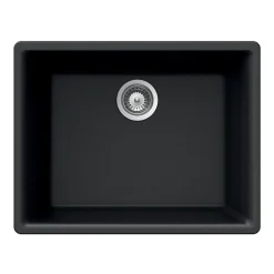Houzer 24" Composite Granite Undermount Single Bowl Kitchen Sink, Black, G-100U MIDNITE