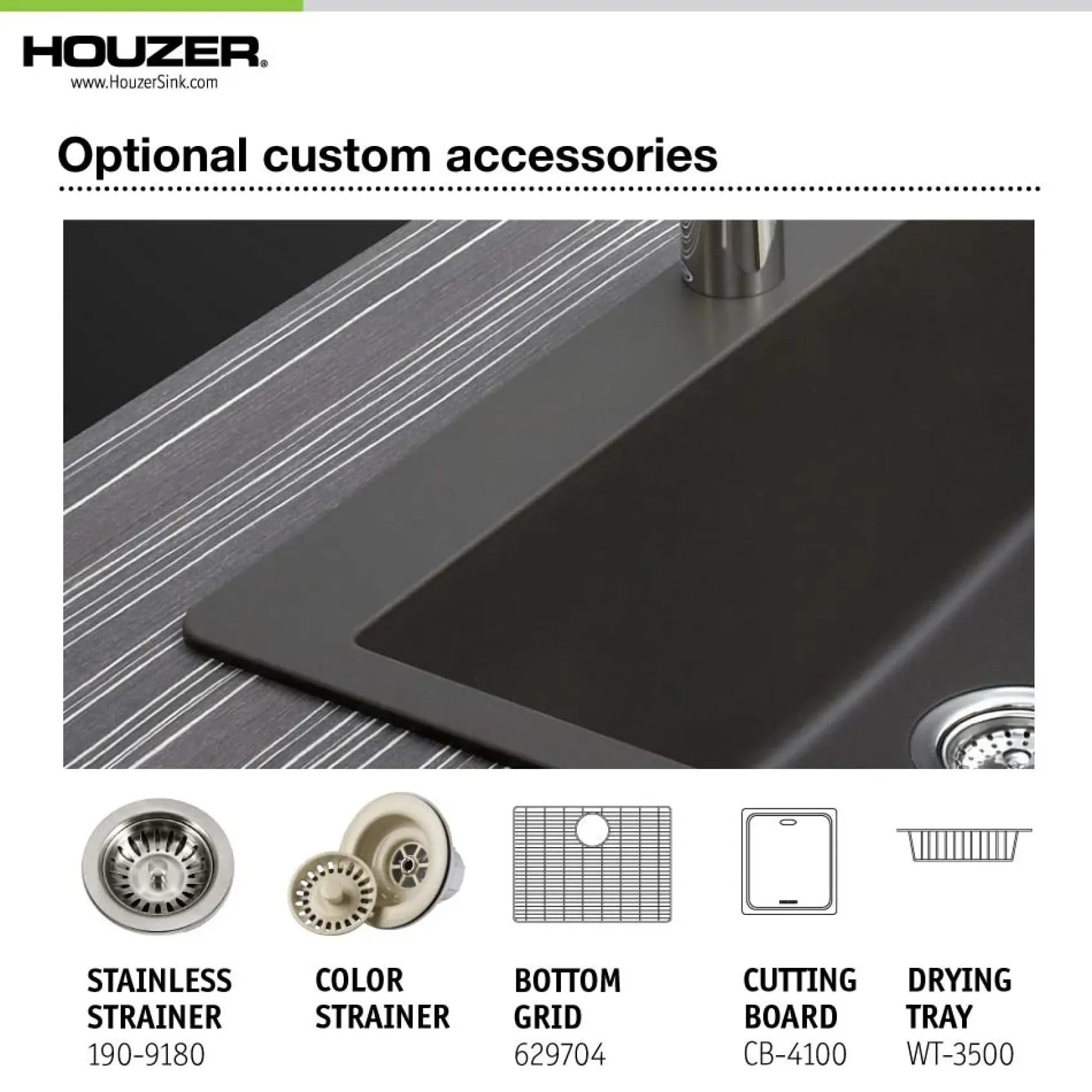 Houzer 24" Composite Granite Undermount Single Bowl Kitchen Sink, Black, G-100U MIDNITE