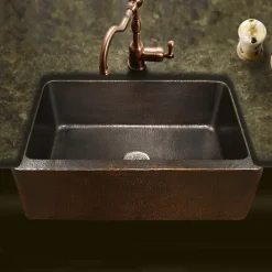 Houzer 32" Copper Single Bowl Farmhouse Apron Front Kitchen Sink, HW-COP11