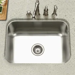 Houzer Eston 23 inch Stainless Steel Undermount Single Bowl Kitchen Sink with Strainer & Grid - 18 Gauge, STS-1300-C