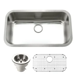 Houzer Eston 32 inch Stainless Steel Undermount Single Bowl Kitchen Sink with Strainer & Grid - 18 Gauge, STL-3600-C