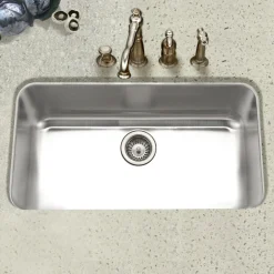 Houzer Eston 32 inch Stainless Steel Undermount Single Bowl Kitchen Sink with Strainer & Grid - 18 Gauge, STL-3600-C