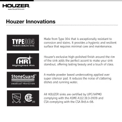 Houzer Eston 32 inch Stainless Steel Undermount Single Bowl Kitchen Sink with Strainer & Grid - 18 Gauge, STL-3600-C