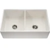 Houzer 33" Fireclay 50/50 Double Bowl Farmhouse Kitchen Sink, Biscuit, Platus Series, PTD-4400 BQ