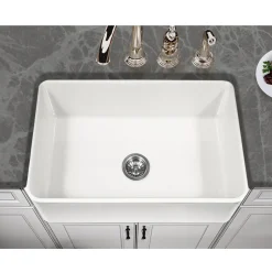 Houzer 30" Fireclay Farmhouse Apron Front Single Bowl Kitchen Sink, White, PTS-4100 WH
