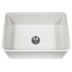 Houzer 30" Fireclay Farmhouse Apron Front Single Bowl Kitchen Sink, White, PTS-4100 WH
