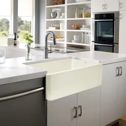 Houzer 33" Fireclay Farmhouse Apron Front Single Bowl Kitchen Sink, Biscuit, PTG-4300 BQ
