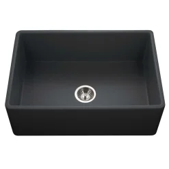 Houzer 30" Fireclay Single Bowl Farmhouse Kitchen Sink, Black, Platus Series, PTS-4100 BL