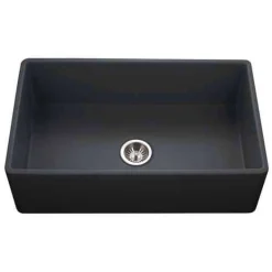 Houzer 33" Fireclay Single Bowl Farmhouse Kitchen Sink, Black, Platus Series, PTG-4300 BL
