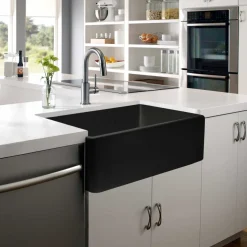 Houzer 33" Fireclay Single Bowl Farmhouse Kitchen Sink, Black, Platus Series, PTG-4300 BL