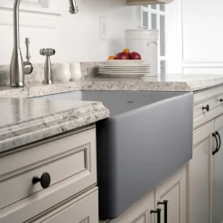 Houzer 30" Fireclay Single Bowl Farmhouse Kitchen Sink, Grey, Platus Series, PTS-4100 GR