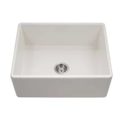 Houzer 26" Fireclay Single Bowl Farmhouse Kitchen Sink, Biscuit, Platus Series, PTS-2600 BQ