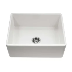 Houzer 26" Fireclay Single Bowl Farmhouse Kitchen Sink, White, Platus Series, PTS-2600 WH