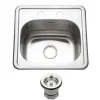 Houzer Hospitality 15" Stainless Steel Drop-in Topmount 2-hole Single Bowl Bar Sink with Strainer - 23 Gauge, 1515-6BS-C