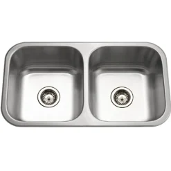 Houzer Medallion Classic 32" 50/50 Double Bowl Stainless Steel Undermount Kitchen Sink with Accessories, 18 Gauge, MD-3109-C
