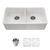Houzer Platus 32" Fireclay 50/50 Double Bowl Undermount Kitchen Sink with Accessories, White, PTU-3200 WH-C
