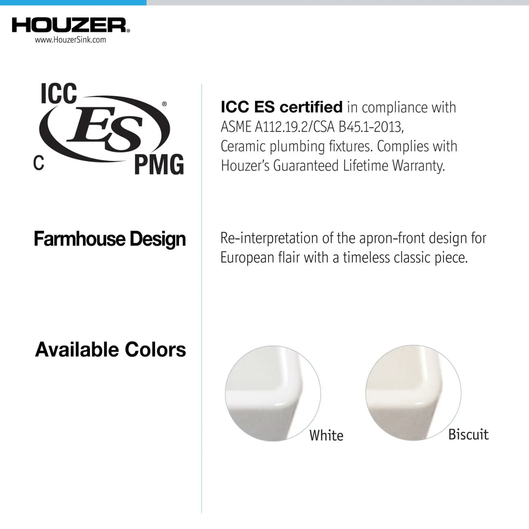 Houzer Platus 30" Fireclay Farmhouse Sink, White, PTS-4118 WH