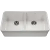 Houzer Platus 32" Fireclay 50/50 Low Divide Double Bowl Farmhouse Kitchen Sink, White, PTD-6400 WH