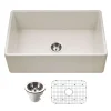 Houzer Platus 30 inch Biscuit Fireclay Apron Front Farmhouse Single Bowl Kitchen Sink - PTS-4118 BQ-C with Basket Strainer and Basin Grid Included