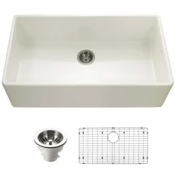 Houzer Platus 36 inch Biscuit Fireclay Apron Front Farmhouse Single Bowl Kitchen Sink - PTG-3600 BQ-C