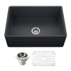 Houzer Platus 30 inch Black Fireclay Apron Front Farmhouse Single Bowl Kitchen Sink - PTS-4100 BL-C with Basket Strainer and Basin Grid Included