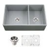 Houzer Platus 33 inch Gray Fireclay Apron Front Farmhouse 60/40 Double Small Right Bowl Sink - PTD-6040 GR-C with Basket Strainer and Basin Grids Included