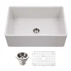 Houzer Platus 30 inch Matte White Fireclay Apron Front Farmhouse Single Bowl Kitchen Sink - PTS-4100 MWH-C with Basket Strainer and Basin Grid Included
