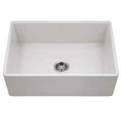 Houzer Platus 30 inch Matte White Fireclay Apron Front Farmhouse Single Bowl Kitchen Sink - PTS-4100 MWH