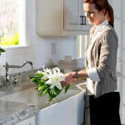Houzer Platus 30 inch Matte White Fireclay Apron Front Farmhouse Single Bowl Kitchen Sink - PTS-4100 MWH