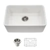 Houzer Platus 24 inch White Fireclay Undermount Single Bowl Kitchen Sink with Strainer & Grid - PTU-2400 WH-C