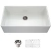 Houzer Platus 36 inch White Fireclay Apron Front Farmhouse Single Bowl Kitchen Sink with Strainer & Grid - PTG-3600 WH-C