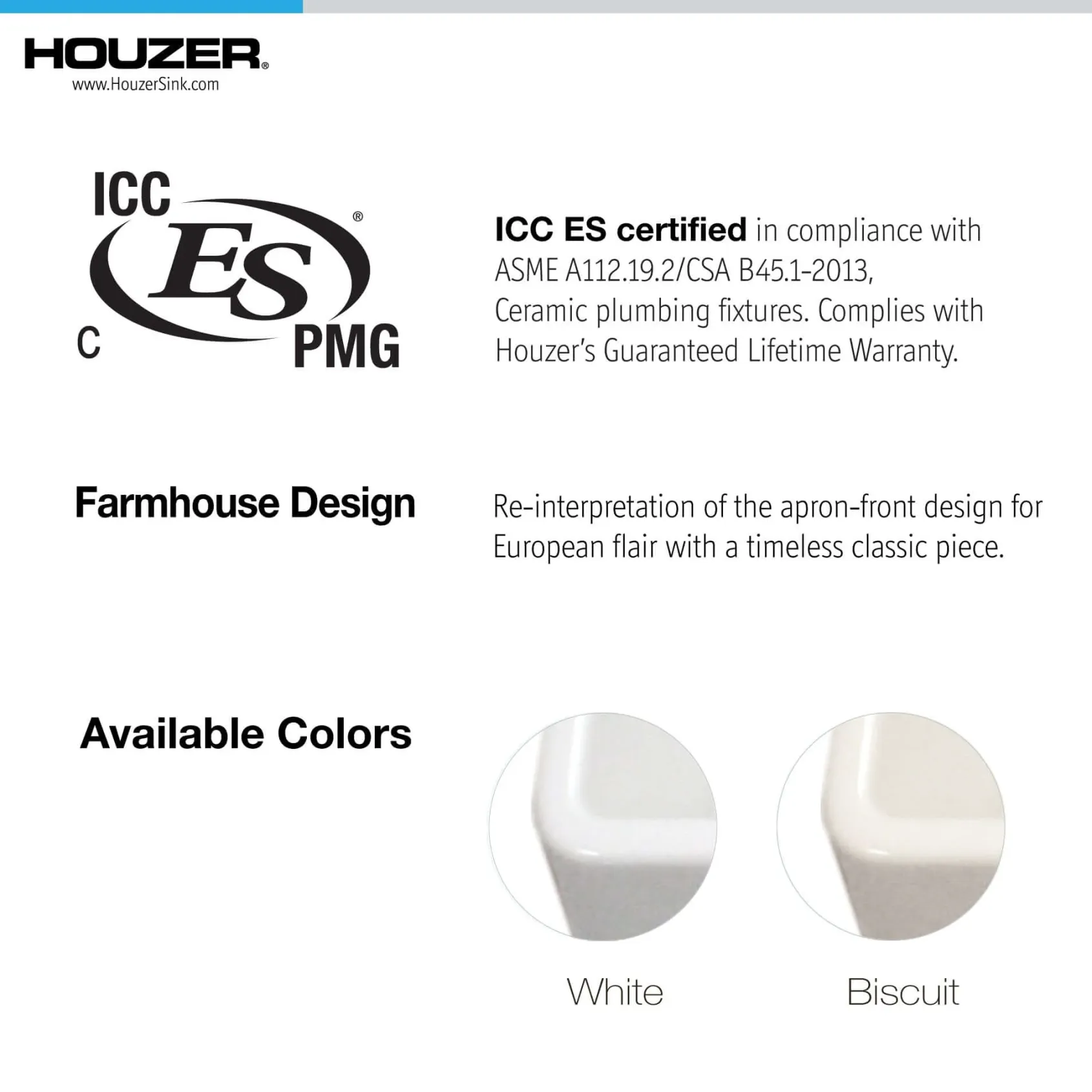 Houzer Platus 36 inch White Fireclay Apron Front Farmhouse Single Bowl Kitchen Sink with Strainer & Grid - PTG-3600 WH-C