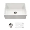 Houzer Platus 30 inch White Fireclay Apron Front Farmhouse Single Bowl Kitchen Sink with Strainer & Grid - PTS-4100 WH-C