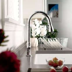 Houzer Platus 30 inch White Fireclay Apron Front Farmhouse Single Bowl Kitchen Sink with Strainer & Grid - PTS-4100 WH-C