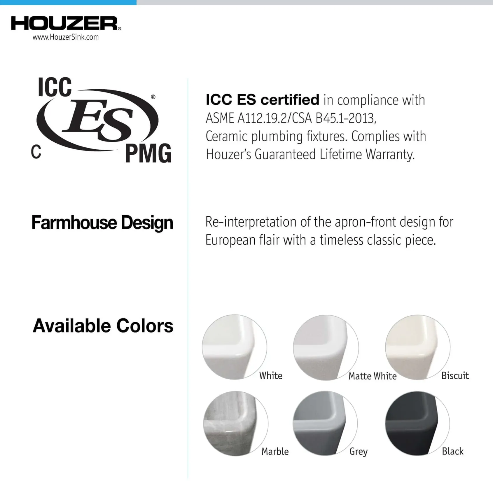 Houzer Platus 30 inch White Fireclay Apron Front Farmhouse Single Bowl Kitchen Sink with Strainer & Grid - PTS-4100 WH-C