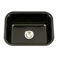 Houzer 23" Porcelain Enamel Steel Undermount Single Bowl Kitchen Sink, Black, PCS-2500 BL