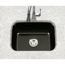 Houzer 23" Porcelain Enamel Steel Undermount Single Bowl Kitchen Sink, Black, PCS-2500 BL