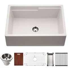 Houzer Quartztone 30" Cloud Apron Front Farmhouse Granite Composite Workstation Kitchen Sink with Accessories - W-130 CLOUD-C