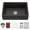 Houzer Quartztone 30" Midnite Apron Front Farmhouse Granite Composite Workstation Kitchen Sink with Accessories - W-130-MIDNITE-C